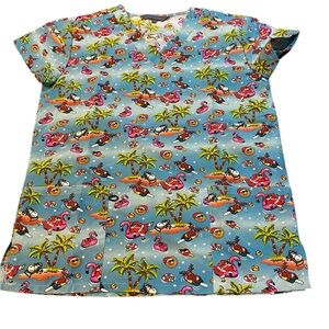 Flamingo‎ Christmas Scrub Top Uniform Size XS NWT